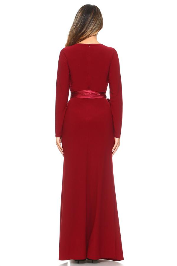 Floor Length Chiffon Minerva long sleeves Bridesmaid dress in Navy and Burgundy