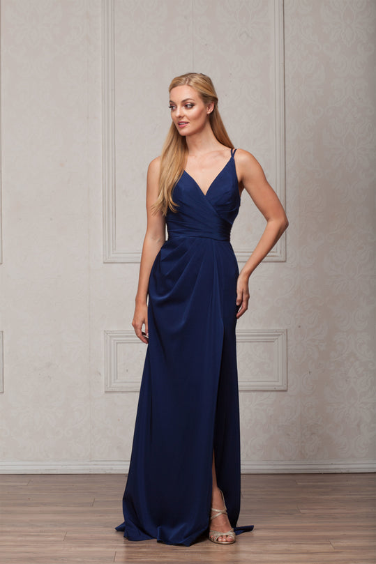 Sleeveless Ruched high slit Floor length Gown Bridesmaid Dress