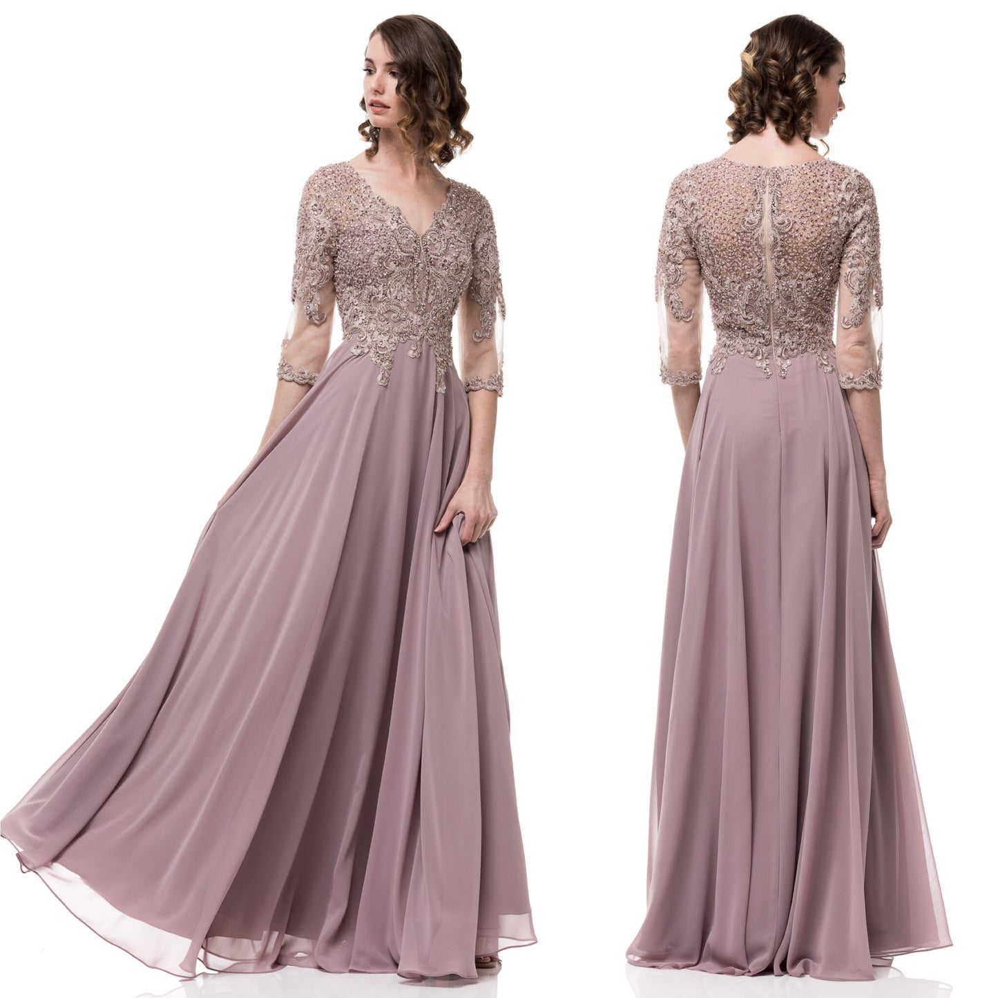 Floor Length Fantasy A-Line Chiffon Lace Mauve Mother of the Bride Groom Dress upto 4XL