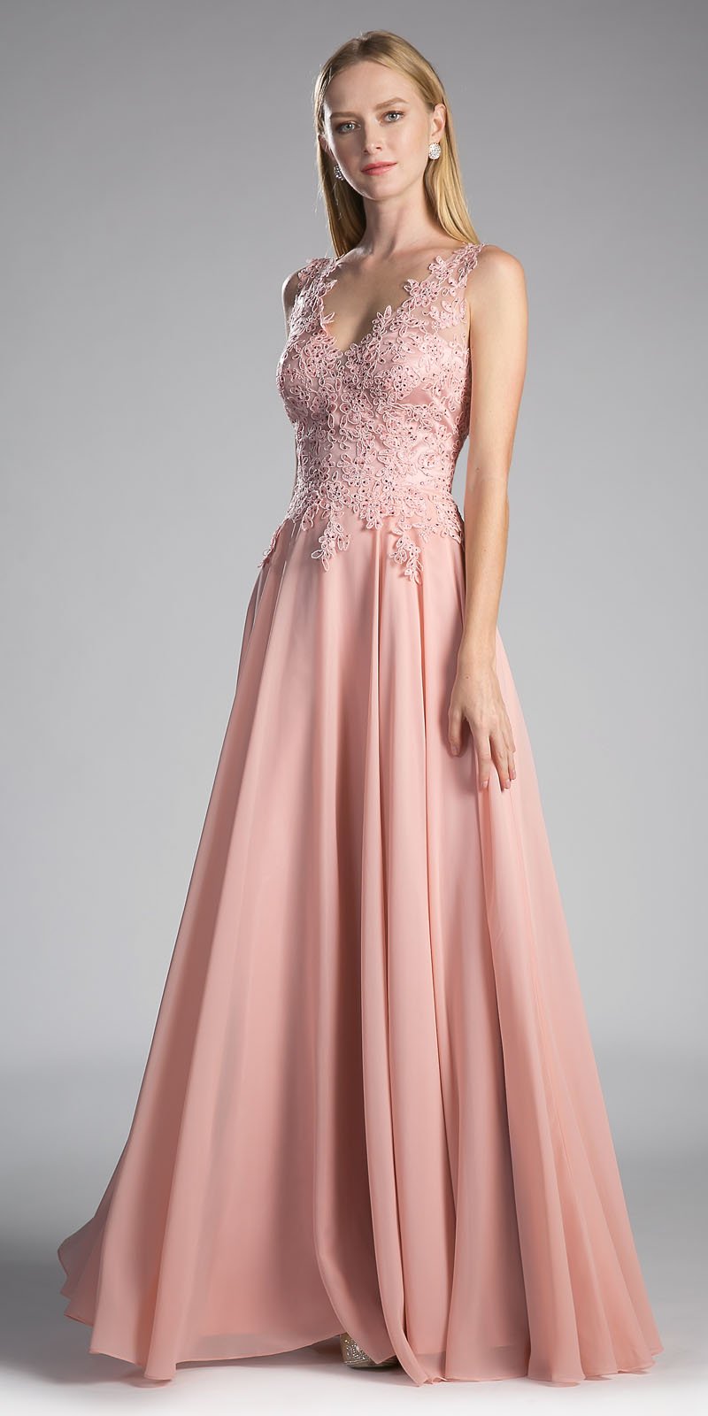 Blush long bridesmaid gown