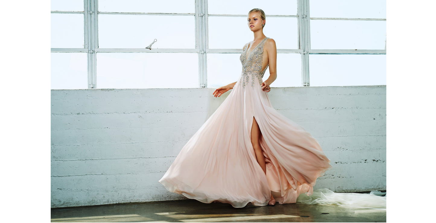 Chiffon blush prom dress