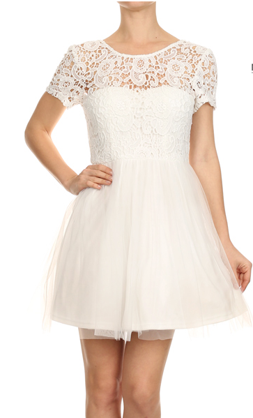 Off White short lace tulle dress perfect for Bridal shower