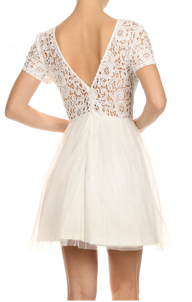 Off White short lace tulle dress perfect for Bridal shower