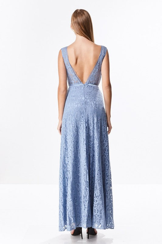 Something Blue long lace Bridesmaid Dress