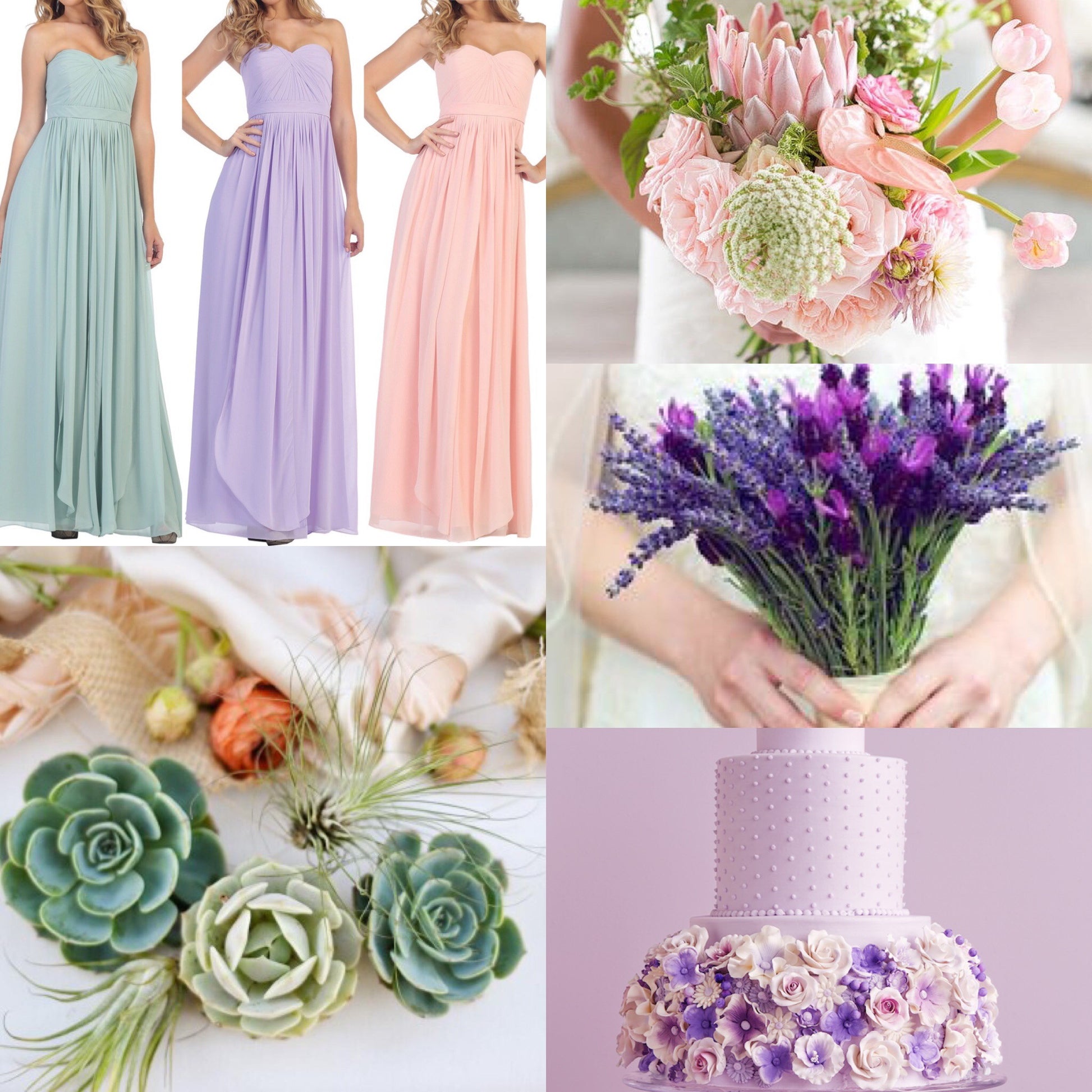 Sage, Lavender, Blush Long Bridesmaid Dresses