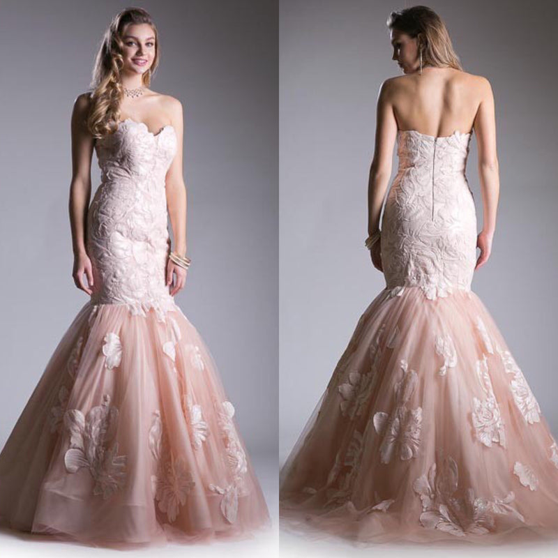Jovani style Strapless Tulle Mermaid Prom Dress in Blush and Black Wed –  Frugal Mughal
