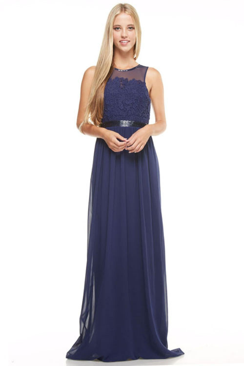 Affordable Beaded Chiffon Long Bridesmaid Dress Navy