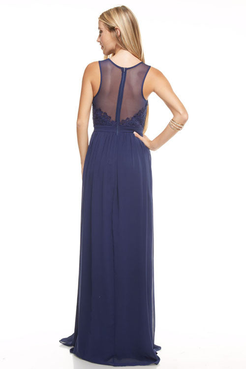 Affordable Beaded Chiffon Long Bridesmaid Dress Navy