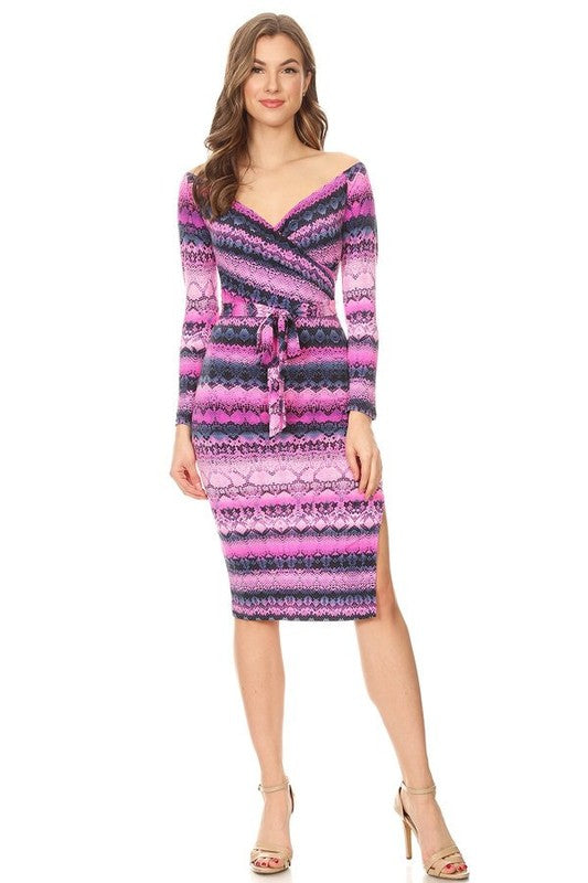 Neon vibes python wild print long sleeves fitted bodycon dress