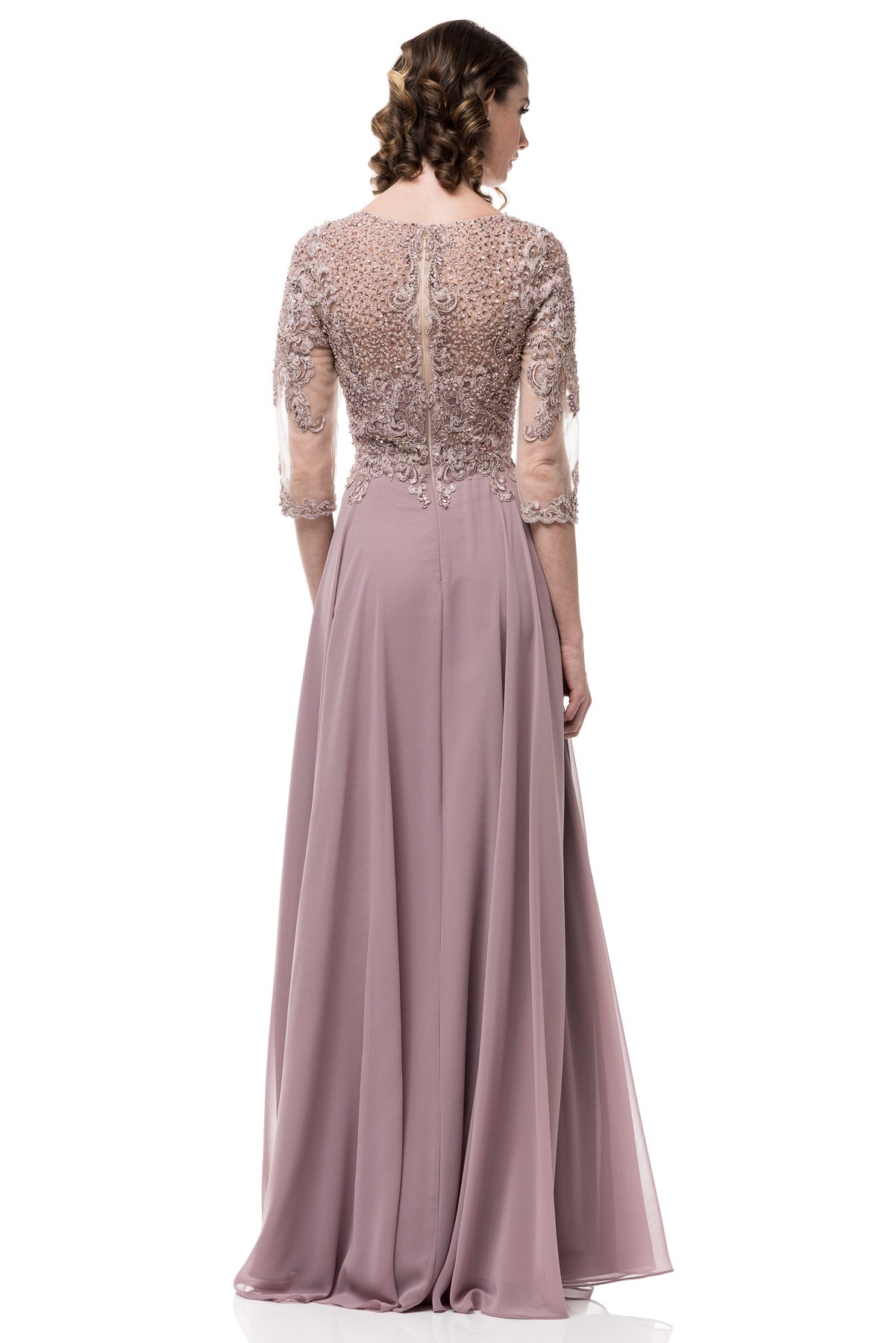 Floor Length Fantasy A-Line Chiffon Lace Mauve Mother of the Bride Groom Dress upto 4XL