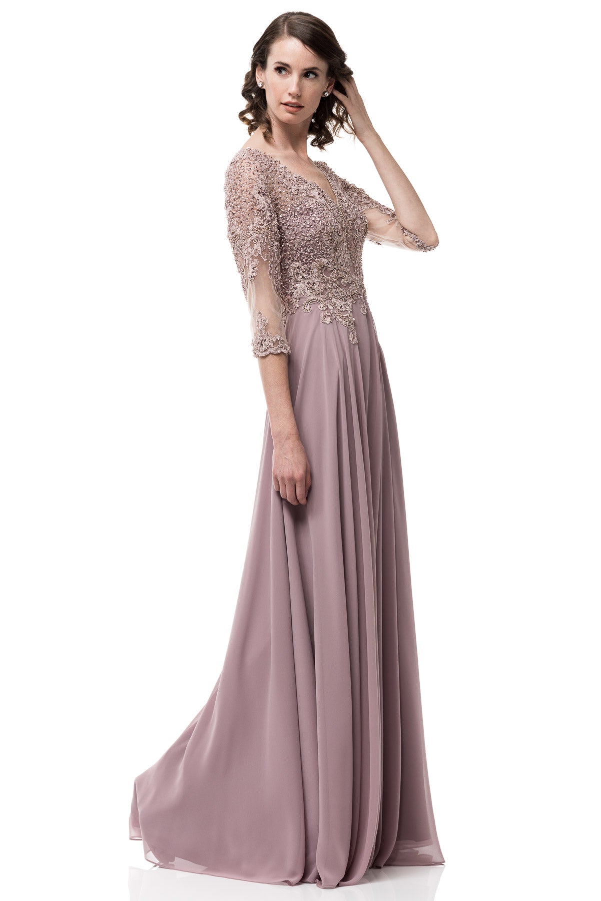 Floor Length Fantasy A-Line Chiffon Lace Mauve Mother of the Bride Groom Dress upto 4XL