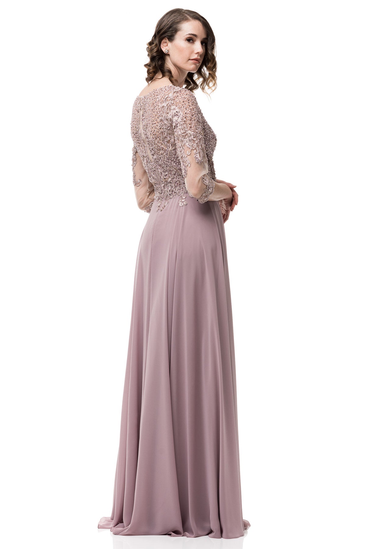 Floor Length Fantasy A-Line Chiffon Lace Mauve Mother of the Bride Groom Dress upto 4XL