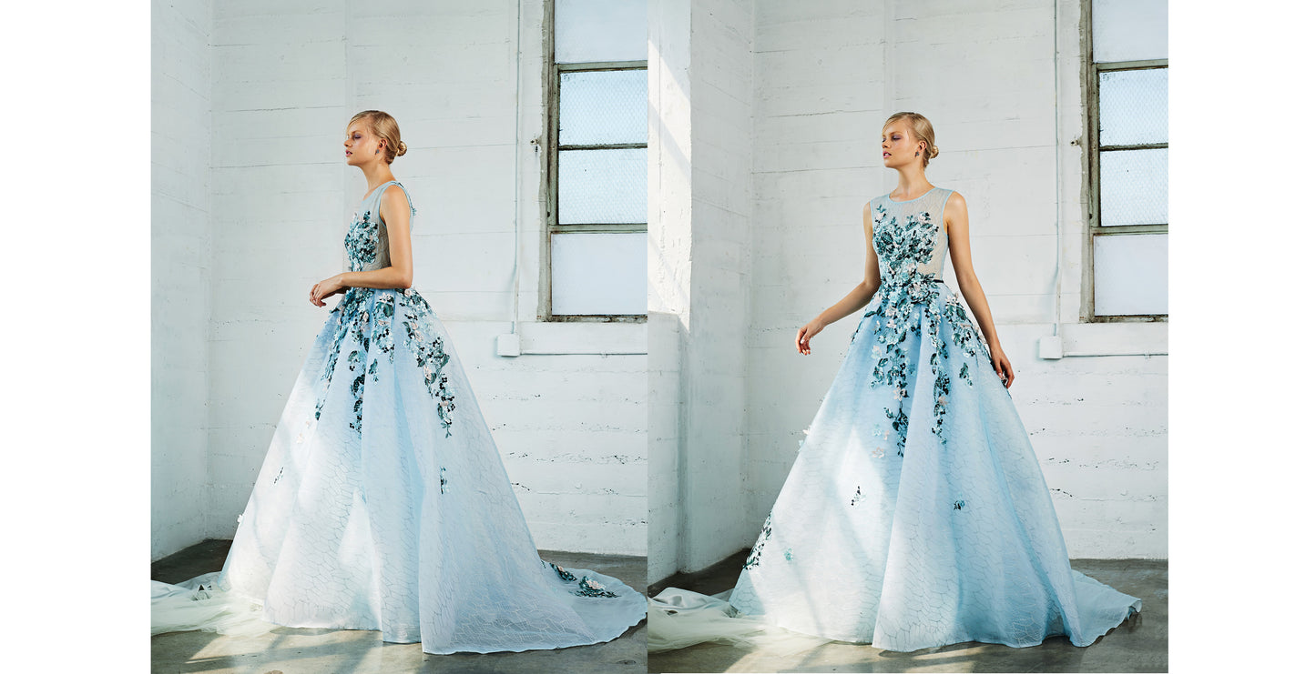 Runway 2018 Sky Garden floral Prom Ball gown with 3d flowers Evening Dress