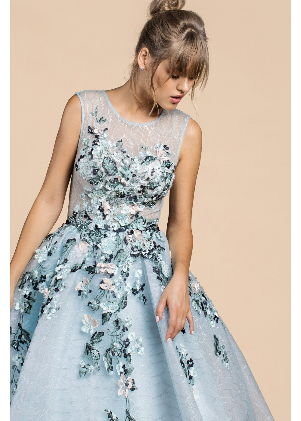 Runway 2018 Sky Garden floral Prom Ball gown with 3d flowers Evening Dress