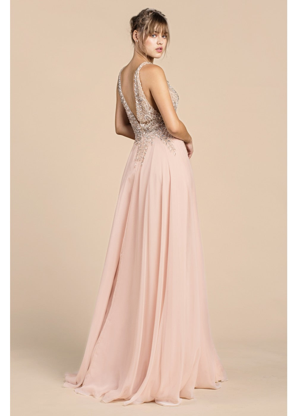 Dance the night away Flowy chiffon blush gown long Prom Evening Wedding Dress