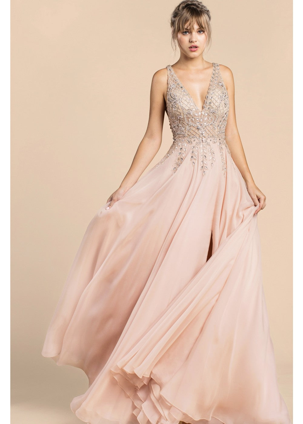 Blush illusion evening gown