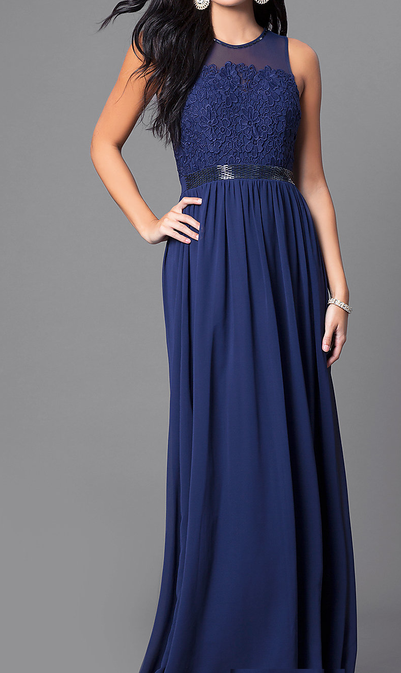 Affordable Beaded Chiffon Long Bridesmaid Dress Navy