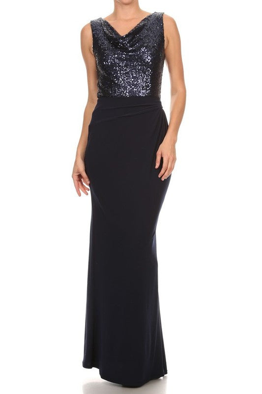 Affordable long Sequin Bridesmaid dress Navy and Charcoal S - 3XL