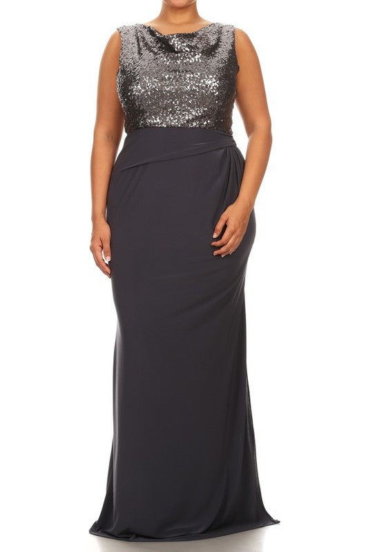 Affordable long Sequin Bridesmaid dress Navy and Charcoal S - 3XL