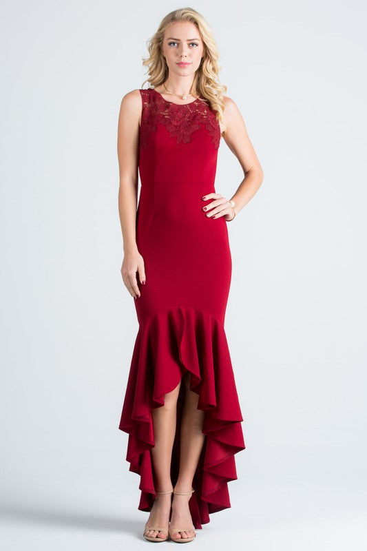 Ella Affordable High low mermaid bridesmaid dress in Navy, Burgundy and Mauve