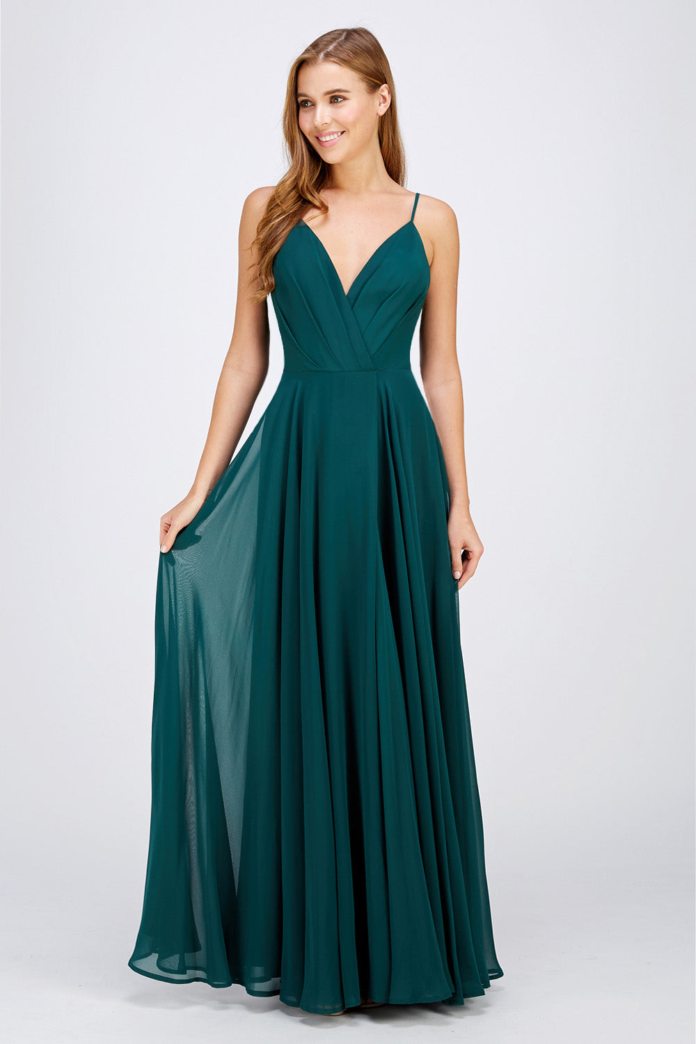 V-neck chiffon long bridesmaid maxi formal dress in 4 colors – Frugal ...