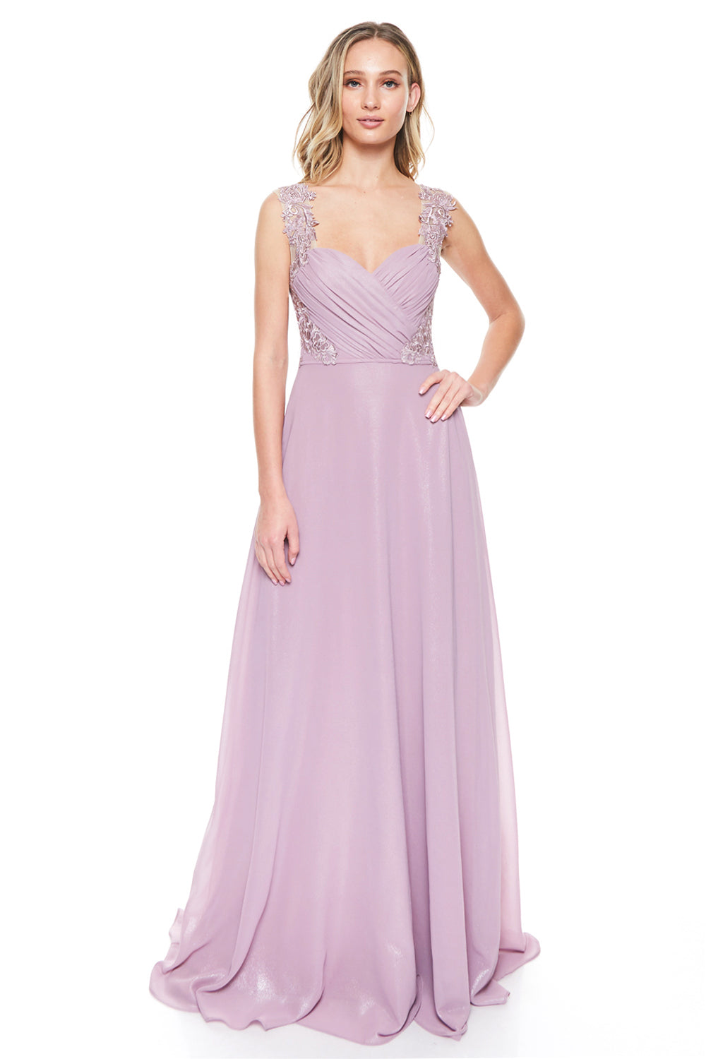 Affordable Floral trim Chiffon maxi long bridesmaid dress in Mauve, Navy and Blush