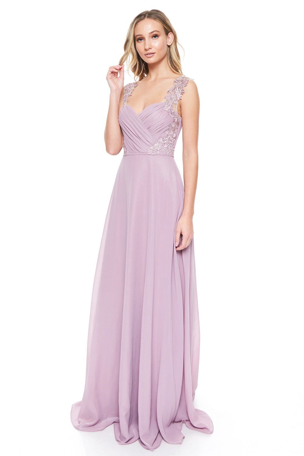 Affordable Floral trim Chiffon maxi long bridesmaid dress in Mauve, Na ...