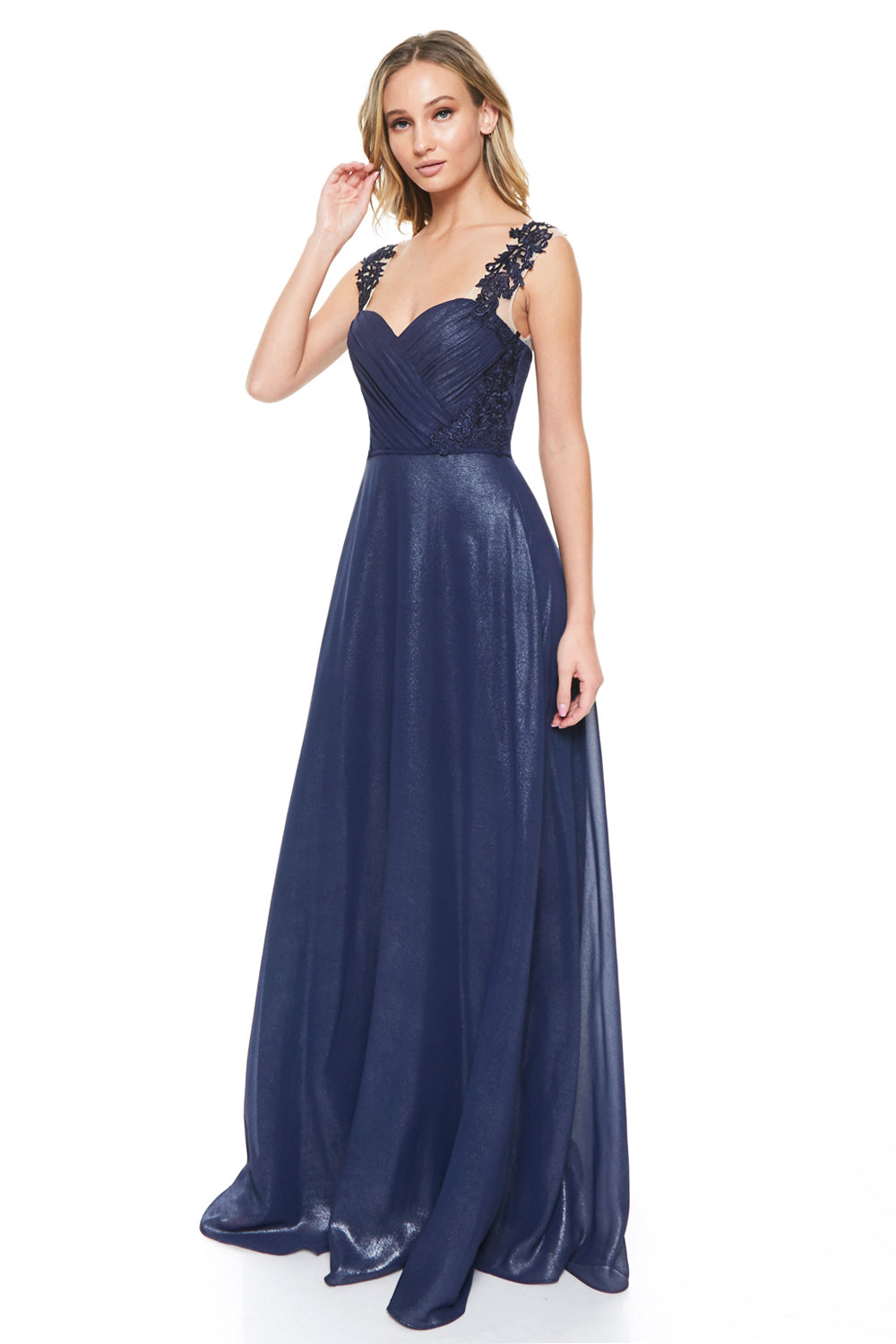 Affordable Floral trim Chiffon maxi long bridesmaid dress in Mauve, Navy and Blush