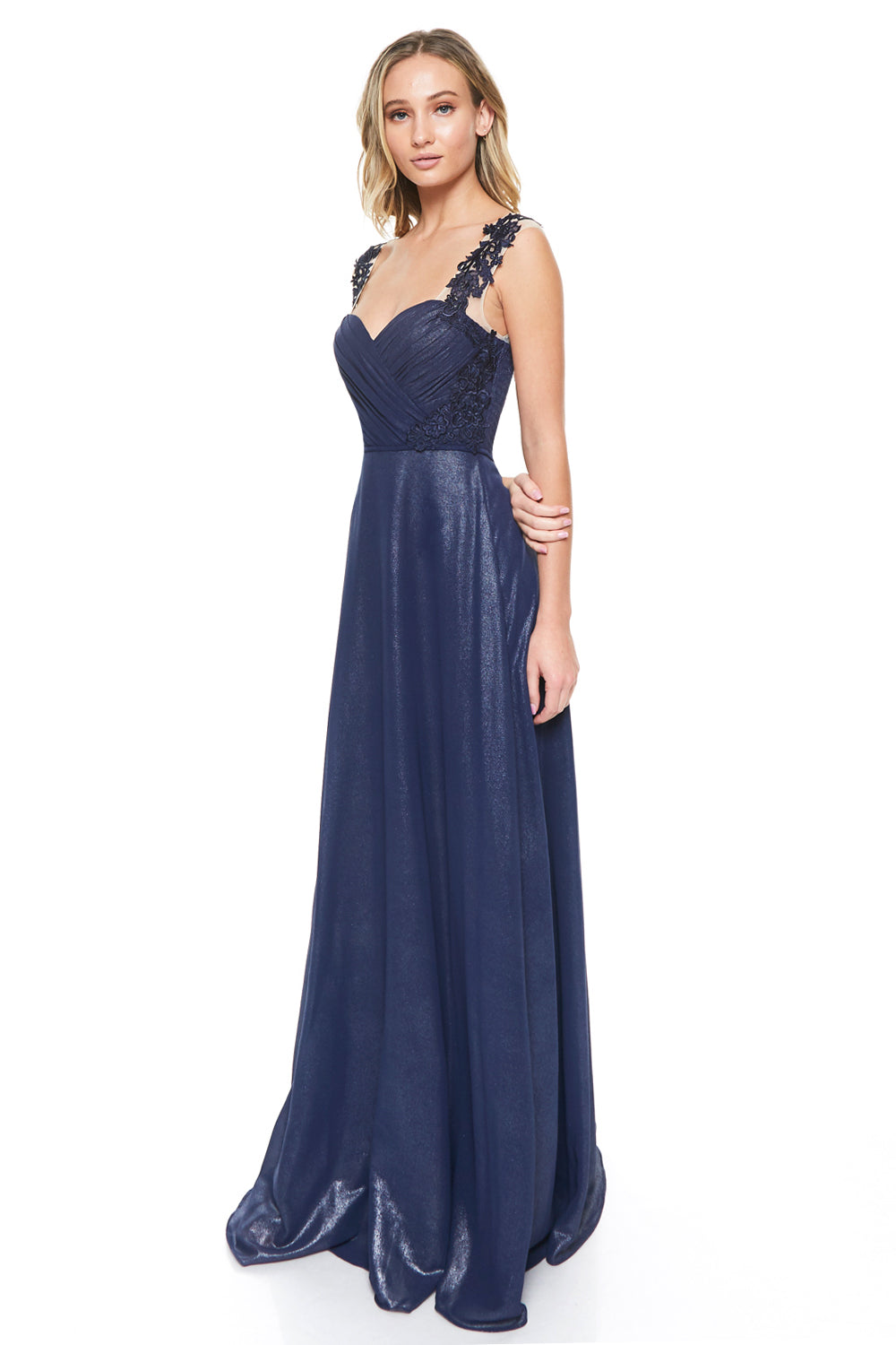 Affordable Floral trim Chiffon maxi long bridesmaid dress in Mauve, Navy and Blush