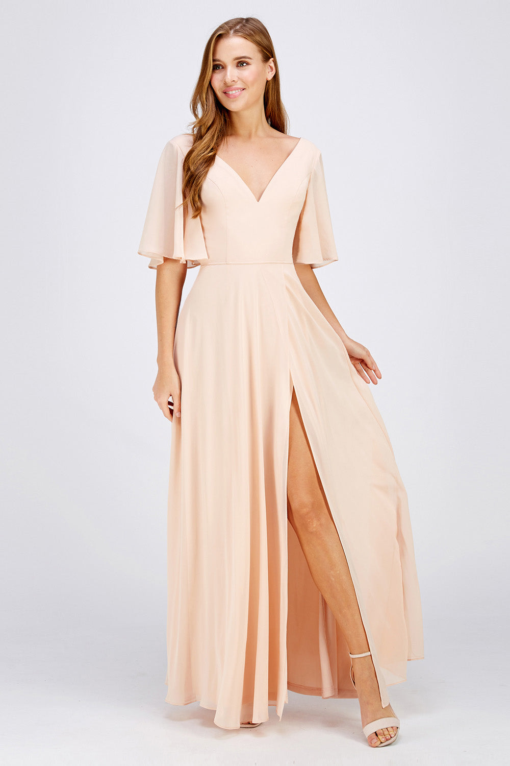 Blush slit maxi Bridesmaid Dress