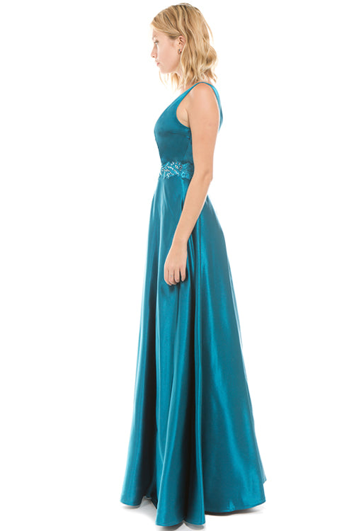 Affordable floor length Satin Tafetta Bridesmaid formal dress