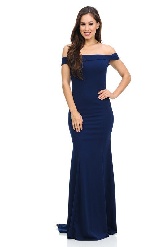 Navy off the shoulder bridesmaid dress