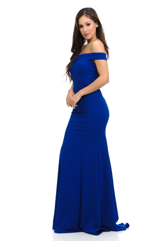 Royal blue off the shoulder bridesmaid dress