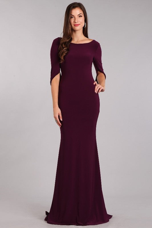 Floor Length Ariel maxi mermaid Plum Bridesmaid Dress