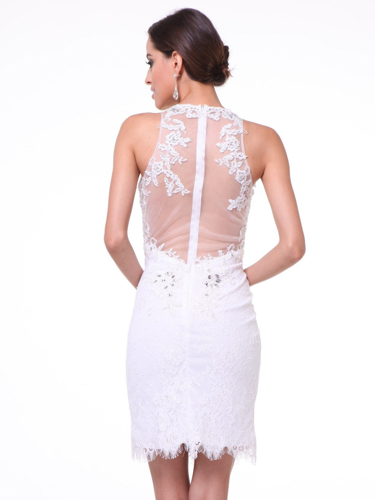 Short Illusion Yolk Lace Sheath Dress Wedding, Cocktail, Bridal Shower